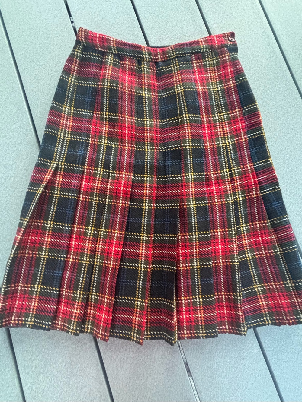 100% Wool Vintage Plaid Pleated Skirt - Women